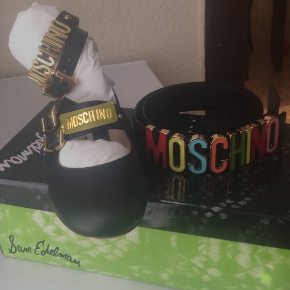 Moschino Black Flats with Gold and Multicolor Accents